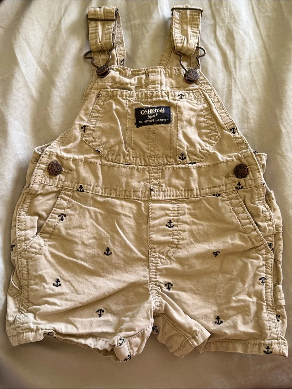 NWOT OshKosh BGosh Khaki Anchor Shortall Overalls Baby Boy Nautical 6M
